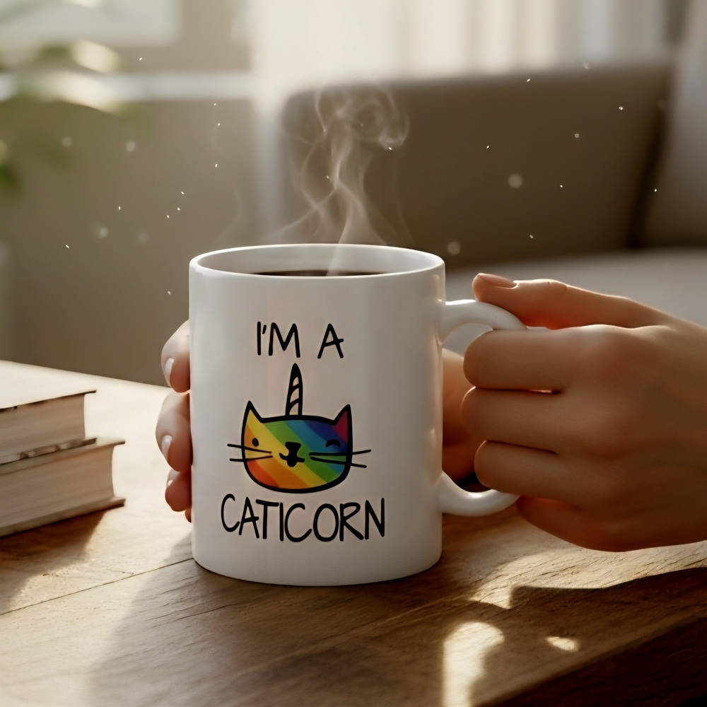 Whimsical Caticorn Coffee Tea Mug Cup Unicorn Rainbow Pride Design New In Box